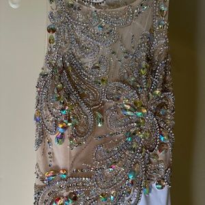 Nude and White, Jewel Encrusted Prom or Gala Gown